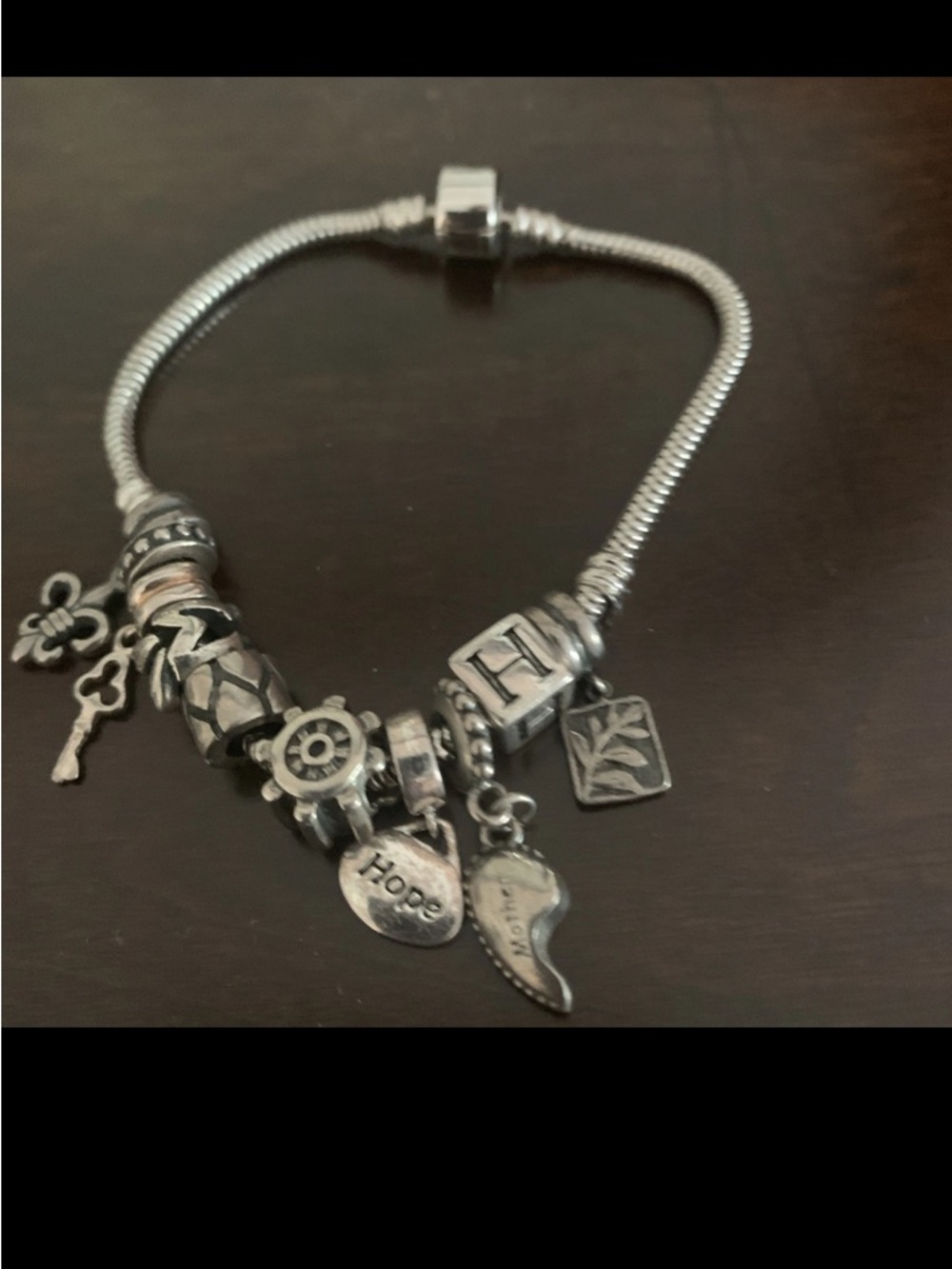 Pandora Sterling Silver Charm Bracelet with 'Hope' and Heart Charms